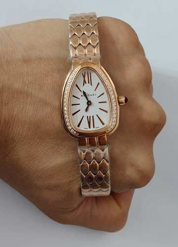 Reloj Bnlgr Mod. Serpentie Seduttorie Dama Correa Oro Rosa Bisel Con Piedras Caratula Blanca (Usado)