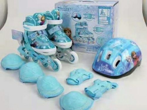 Imagen 2 de 2 de Patines En Línea Frozen Niñas Con Casco Coderas Rodilleras