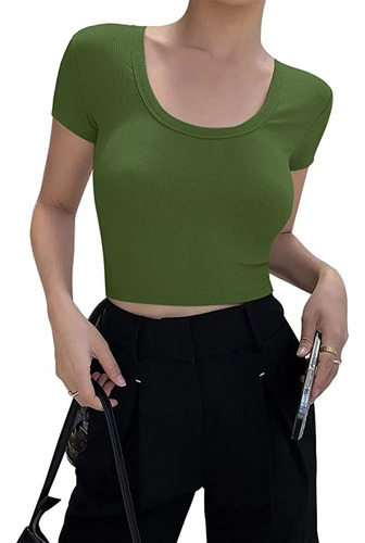 Blusa Crop Top Elástica Manga Corta Algodón Verano Sexy