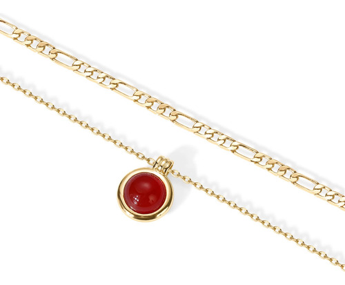 Collar Cadena Colgante Cornalina Capas Chapado Oro Mujer
