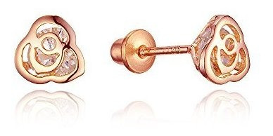 14 K Rosa Oro Tono Rosa Circonita Cubica Screwback Bebe La