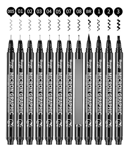 Bolígrafos Dibujo Multiliner Negro Paquete 12 Bolígrafos Ani