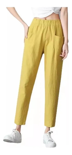 Pantalones De Lino Sueltos Color Sólido Para Mujer Coreana
