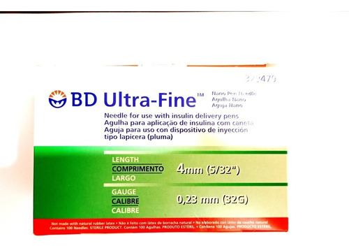 Imagen 2 de 3 de Agujas Para Insulina Bd 32g X 5/32