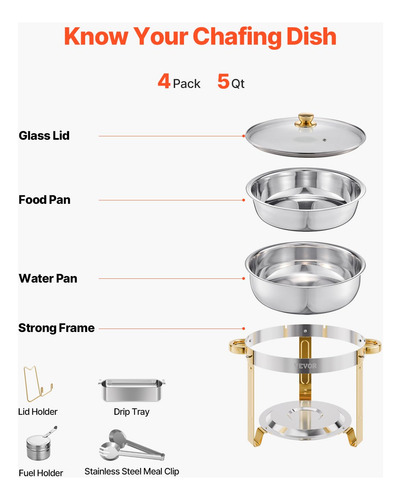 Juego De Platos Para Buffet Hafing Dish Vevor, 5 Litros, Paq