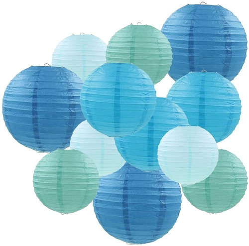 Famolay Linternas De Papel Azules, 12 Unidades, Tamaño Surti
