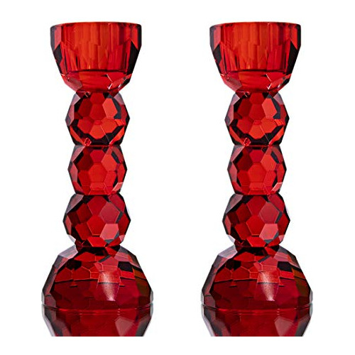 Portavelas De Cristal, Pack De 2 (rojo)