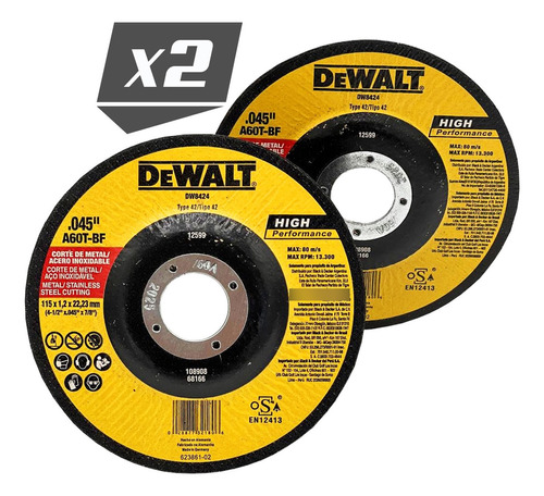 Discos De Corte Dewalt 4-1/2 Pulgadas. Precio X 2 Discos