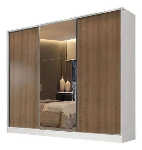 Guarda Roupa Casal Madesa Lara 100% Mdf 3 Portas De Correr Cor Branco/rustic