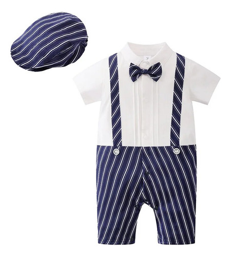 Conjunto De Mono Para Niño Baby Rompers M Outfit Azul A Raya