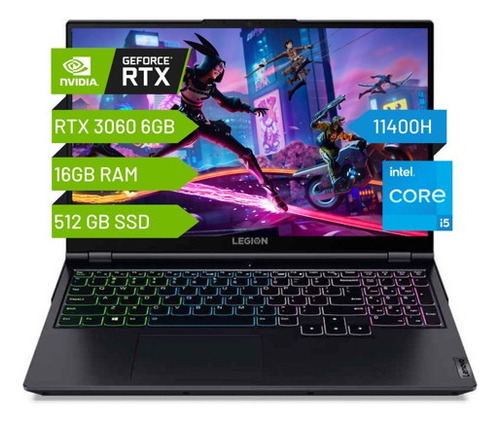 Notebook gamer  Lenovo Legion 15ITH6H  shadow black 15.6", Intel Core i5 11400H  16GB de RAM 1TB HDD 512GB SSD, NVIDIA GeForce RTX 3060 60 Hz 1920x1080px Windows 11 Home