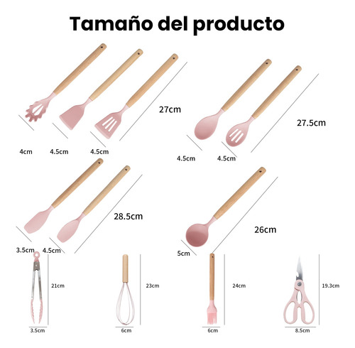 Kit De Utensilios De Cocina Y Repostería De Silicona 20pzs Rosado