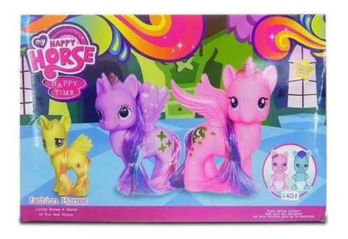 Pony Fashion House X 4 Unicornio + Casa Super Cla Fdla23-5 Color Rosa