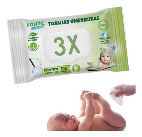 300un Toalhas Umedecidas Nature Baby Lenço Fibras Naturais