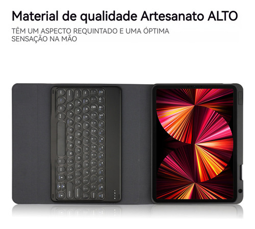 Teclado Redondo, Capa, Mouse Para Samsung S6 Lite P620 P625 Cor Preto + Preto Teclado Redondo + Preto Carregamento Bluetooth Mouse
