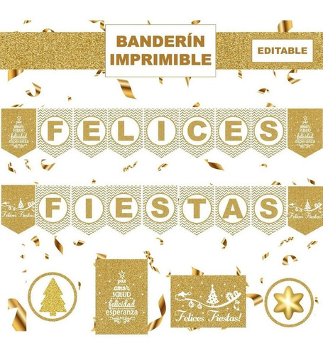 Banderín Imprimible Felices Fiestas Editable + Pdf