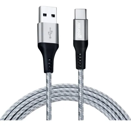 Cabo USB-C para USB-A da marca Geonav com revestimento em nylon na cor cinza