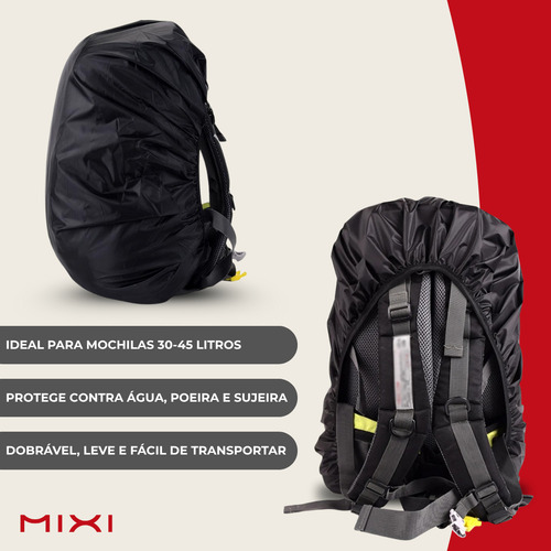Capa De Chuva Mochila 30-45l Impermeável Faixa Refletiva Proteção Viagem Moto Motoboy Resistente Cor Preto Desenho Do Tecido Lisa
