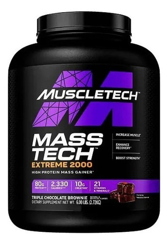 Proteina Mass Tech Extreme 2000 Muscletech 6 Lbs Todo Sabor Sabor Triple Chocolate Brownie