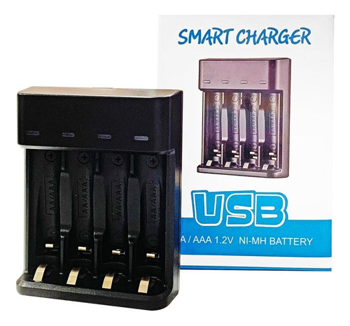 Cargador De Pilas Usb Para 4 Pilas Doble A Triple A