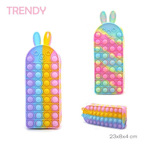 Imagen 2 de 6 de Cartuchera Escolar Pop It Trendy Arco Iris Multicolor Conejo