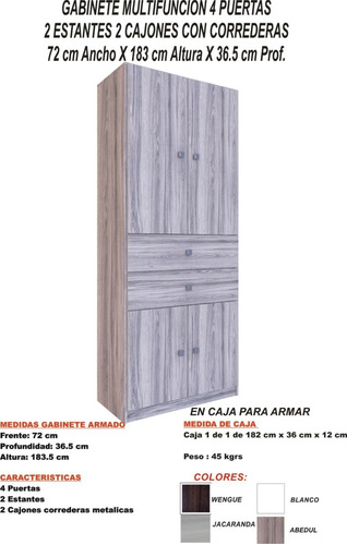 Imagen 2 de 5 de Despensero Organizador Multiuso 4 Puerta 2 Cajones Corredera