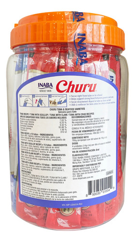 Churu Premio Para Gato AtĂșn Y Mariscos 50 Tubos De 14 G