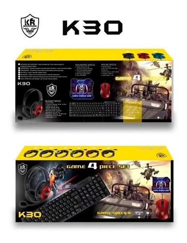 Combo Gamer K30: Teclado, Ratón, Audífonos, Mouse Pad 4 En 1