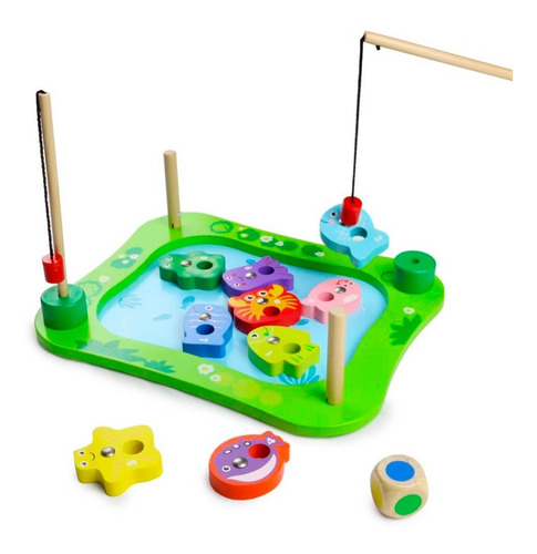 Imagen 4 de 10 de Acool Juego De Pesca Magnetico De Madera Con Dado Ac7685