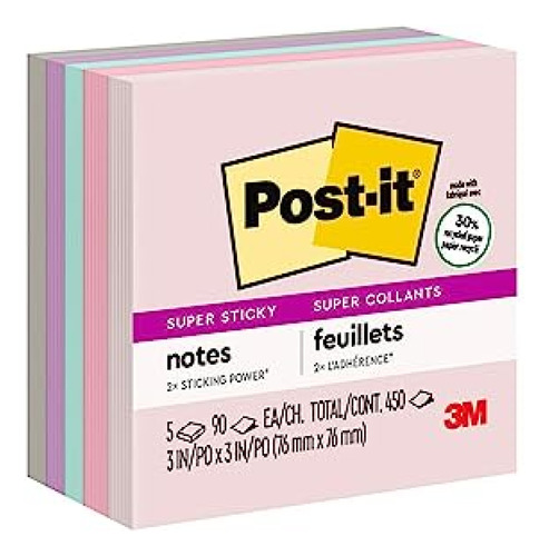 Notas Adhesivas  Notas Recicladas Post-it Super Sticky, 3 X