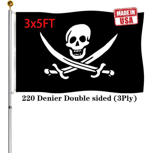 Bandera Jolly Roger De Doble Cara Hypoth De 3 X 5 Pies Para