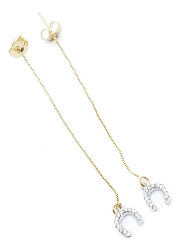 Aretes De Herradura Largos 8 Cm Cristal Y Oro Laminado