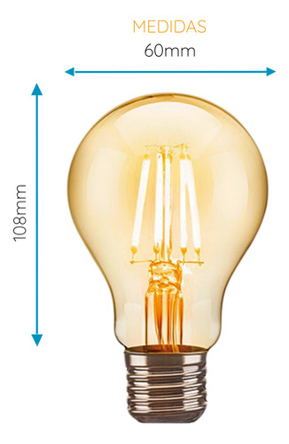 Kit 7 Lâmpada Led Filamento A60 4w Bivolt E27 2200k 360lm