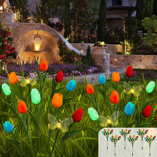 Paquete De 6 Luces Solares De Jardín Con Tulipanes Y Abejas,