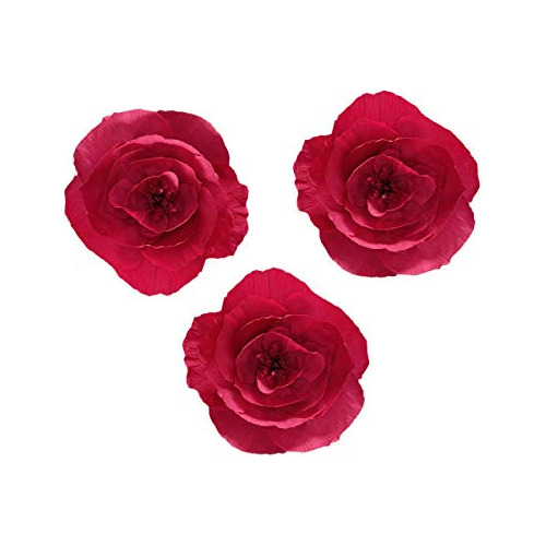 3 Piezas De Flores De Papel Crepé Rojas De 10 Pulgadas...