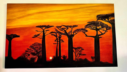 Cuadro Decorativo Pintado Al Óleo Sobre Canvas Baobaps Afric