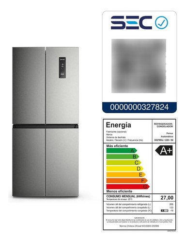 Refrigerador Fensa 401l No Frost 4 Puertas Inverter Dq79su