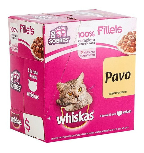 32 Sobres Whiskas De 85gr Sabor Pavo Alimento Para Gato