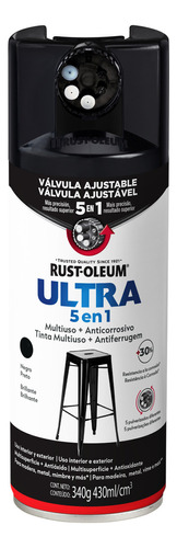 Pintura Aerosol Antióxido Rust Oleum 5 Válvulas Ultra 5 En 1 Color Negro brillante