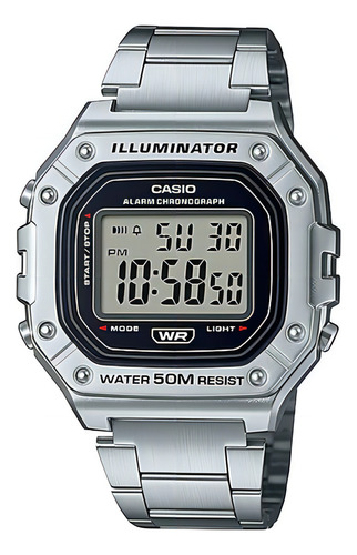 Alarme impermeável de aço inoxidável Casio W218wd, pulseira de 50 m, cor prata