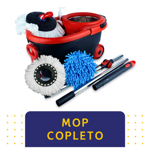 Mop Giratório - Cabo C/ 150cm 3 Refil Com Alça E Roda Kaftor