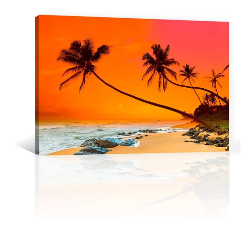 Cuadro Decorativo Canvas Naturaleza Playa Palmeras Atardecer