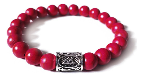 Pulsera Runas Nordicas Piedra Narutal Howlita Rojo Unisex