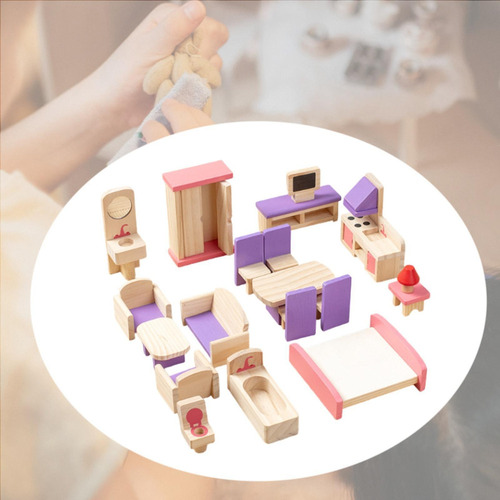 Y Juego De 19 Muebles De Casa De Muñecas De Madera, Modelo