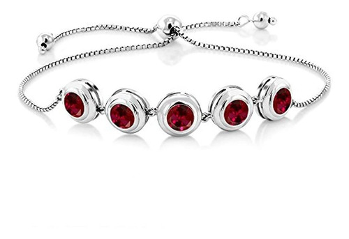 5.00 Ct Redondo Rojo Rubí De Ley 925 Pulsera De Plata