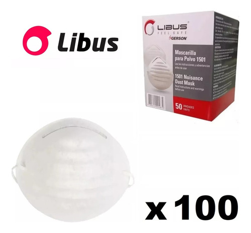 Imagen 2 de 4 de Mascarilla Descartable Libus 1501 Polvos Barbijo Caja X 100