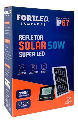 Refletor Solar Led 50w Fortled 2455