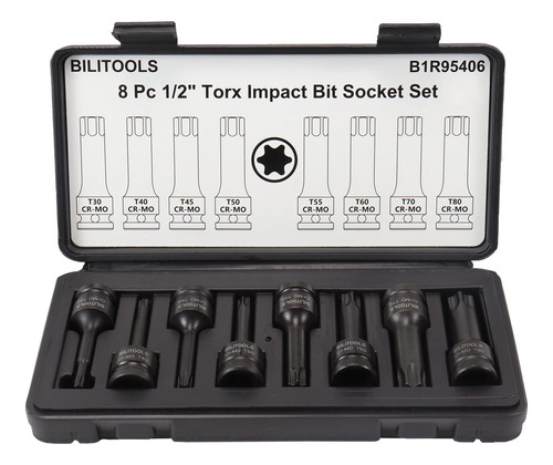 Bilitools Juego De 8 Brocas Torx Impact De 1/2 Pulgada, T30-