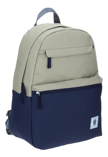Mochila Grande Juvenil Colors Unisex Beige Con Azul Marino Beige