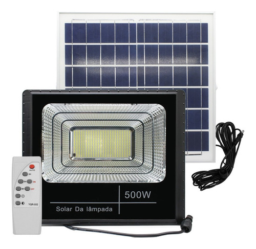 Refletor Solar Led Holofote 500w Placa Bateria Prova Dágua Carcaça Preto Luz Branco-frio